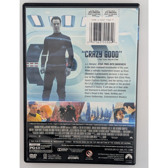 Star Trek Into Darkness DVD 2013 Widescreen Chris Pine Benedict Cumberbatch - Picture 2 of 3